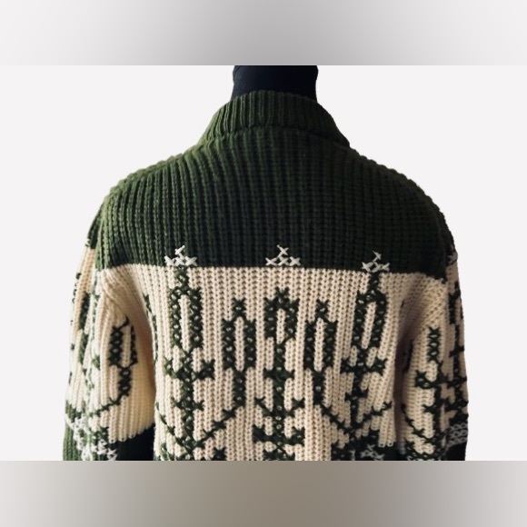 Vintage Groovy Cactus Wool Sweater Green Cream 38 Mens Womens Southwest 60s 70s - Picture 7 of 12